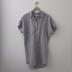 ❤️ Artisan NY 100% linen shirt dress blue/white pinstripe